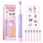 JTF Kids Electric Toothbrush with 6 Brush Heads, 5 Modes Sonic Electric Toothbrush, IPX7 Waterproof, Rechargeable Power Toothbrush for Home School Travel with S