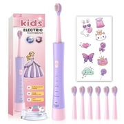 Kids Electric Toothbrush Ages 3-12, 18000 VPM Sonic Power Kids Tooth Brush with 6 Extra-Soft Brush Heads, 5 Modes, IPX7 Waterproof, USB-C Rechargeable with DIY Stickers for Girls Boys