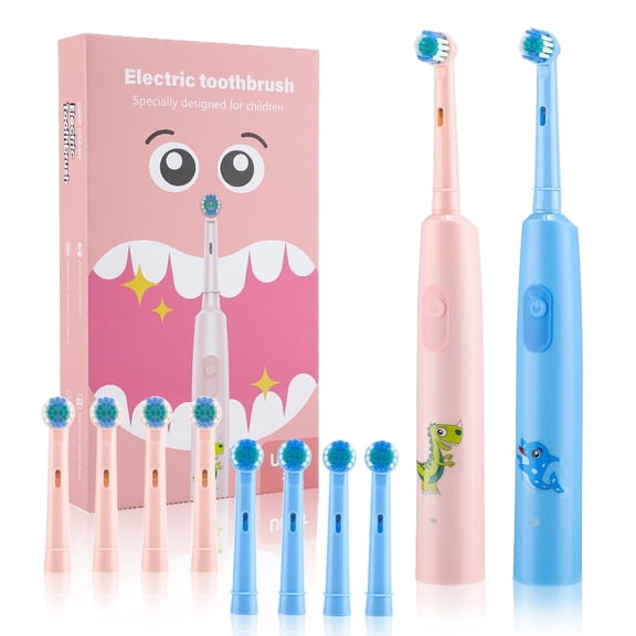 Kids Electric Toothbrush Rechargeable with 4 Soft Brush Heads 3 Modes and 3-Speed Adjustable Rotating Electric Toothbrush(Pink)