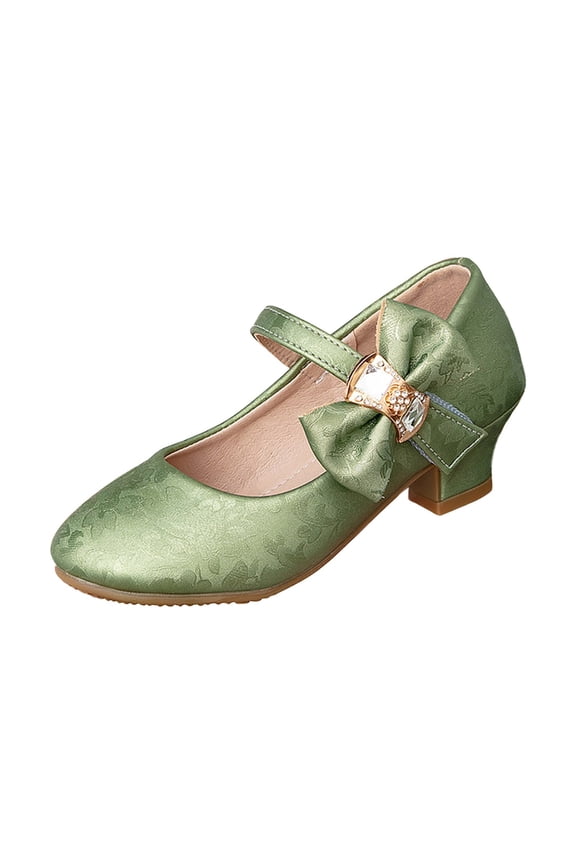 Kids Elegant Bow Block Heel Shoes Girls, Adjustable Strap Soft-Sole Low-Heel Princess Shoes for Spring & Summer