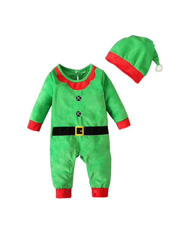 Kids Elf with Hat Christmas Outfits for Boys Elf Carrier 6-12 Months