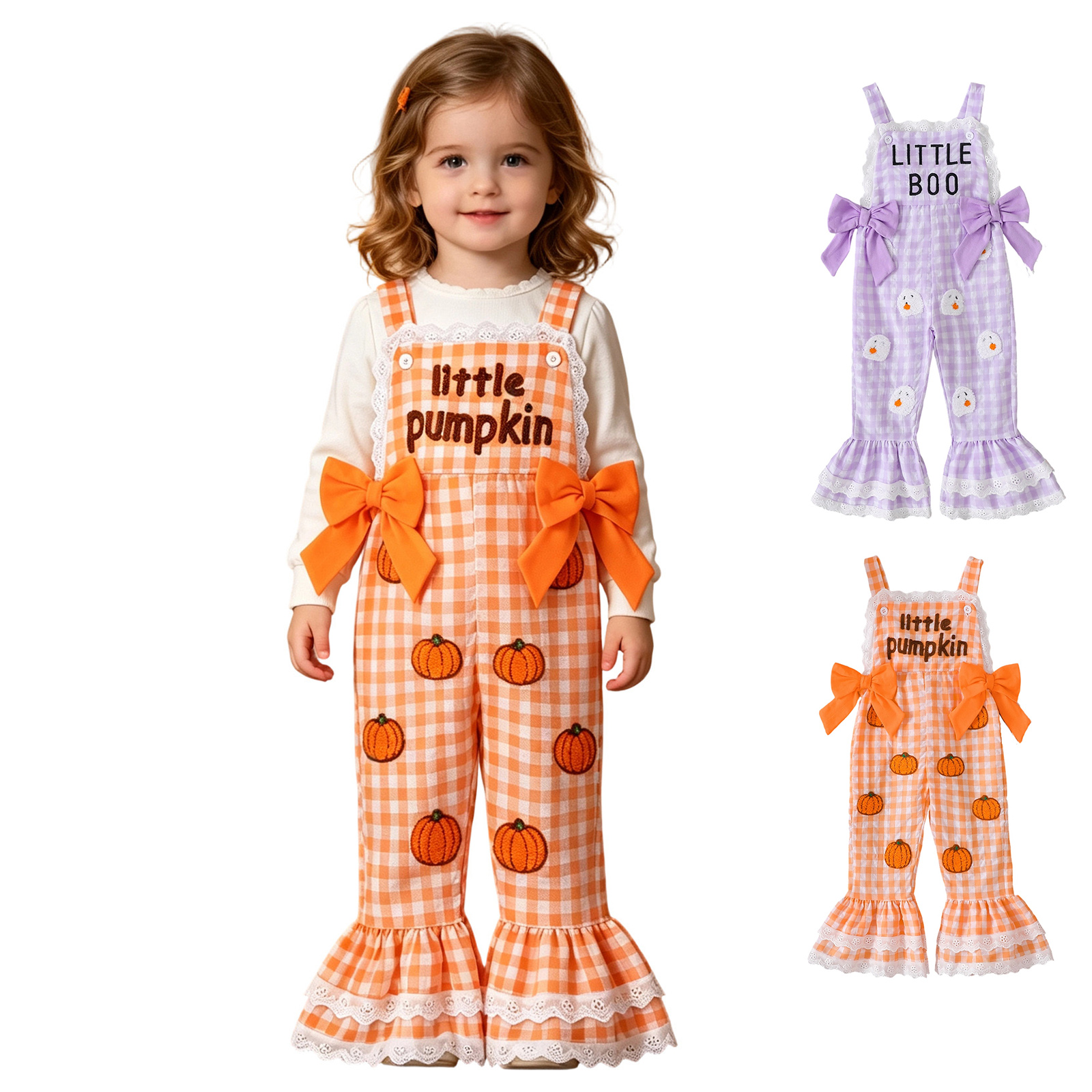 Kids Embroidered Sleeveless Jumpsuit with Bow Flared Long Pants Halloween Party Clothes Girl Halloween Outfit Size 1-5 Years