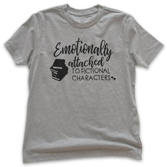Kids Emotionally Attached To Fictional Characters Shirt, Youth Kids Boy Girl T-Shirt, Book Lover Literature Tee, Dark Heather Gray, X-Large