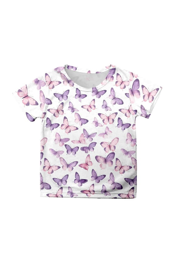 Kids Erfly Print Short Sleeve T Shirt Tops Casual Reverse Sequin Shirt Girls Little Girls Clothes Toddler T Shirt Pack Long Sleeve Shirts for Girls Thin Long Sleeve Tee Shirts Winter Clothes for Kids