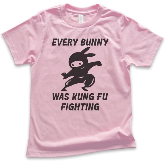 Kids Every Bunny Was Fung Fu Fighting Shirt, Youth Kids Boy Girl T-Shirt, Easter Rabbit Bunny Shirt, Ninja Shirt, Light Pink, X-Large
