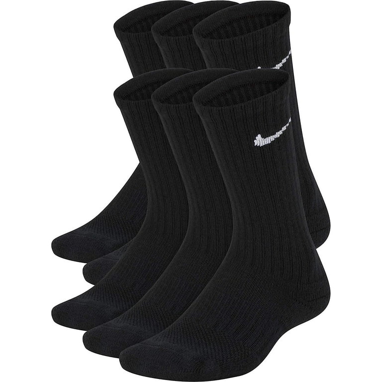 Nike Boys 6 Pack Cushioned Crew Socks Black White Size M
