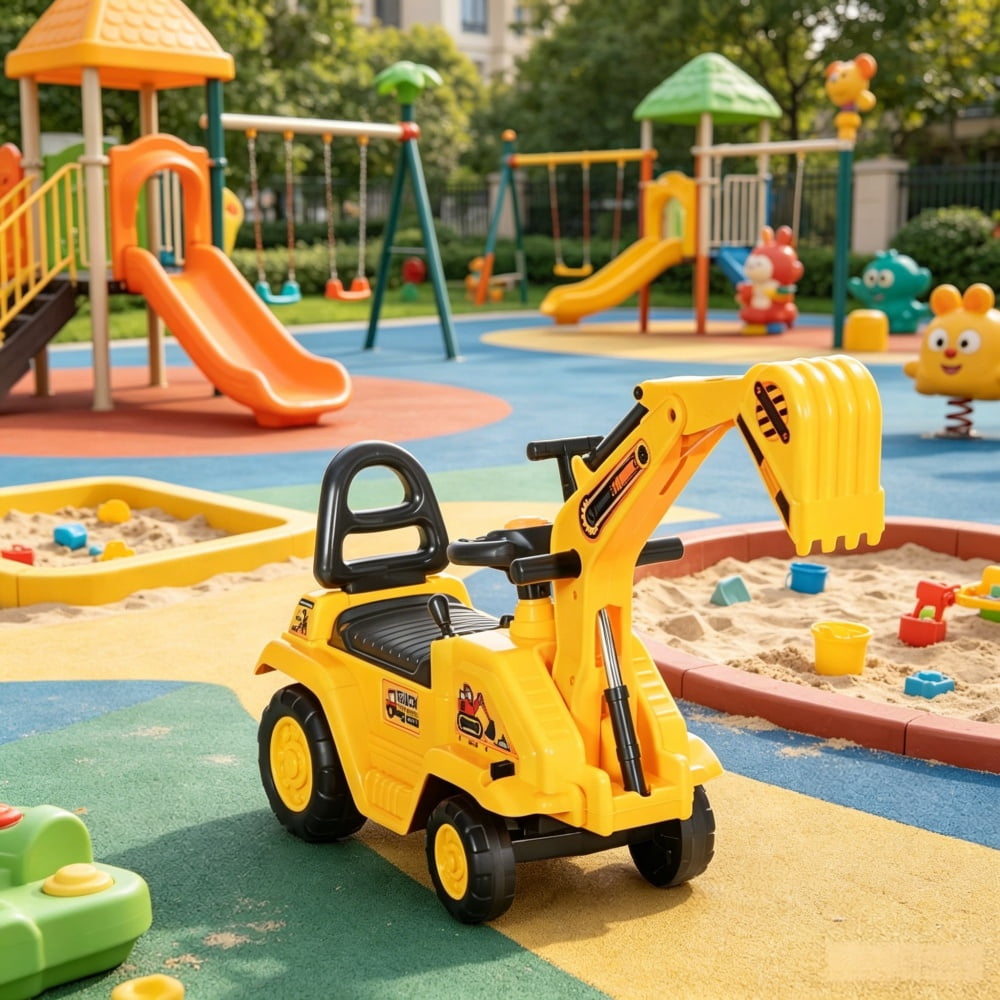 Kids Excavator Ride On with Pull Cart and Horn for Ages 18-48 Months