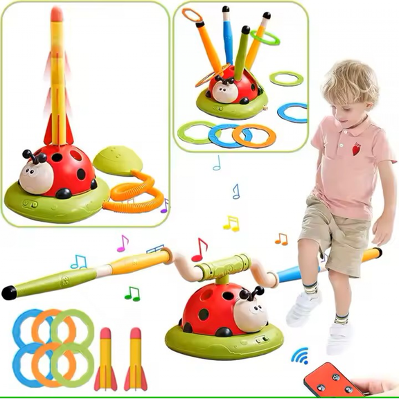 Kids Musical Jump Toys-3 in 1 Toss Rings Game and Stomp Launcher Game with RC Toys for Boys Girls Ages 3+ Outdoor Play Birthday Party Gifts