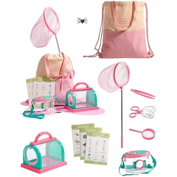 Kids Explorer Kit, Bug Catcher Kit with Bag Kit, Pink Outdoor Exploration Set for Camping, Montessroi Toy for Kids Coming Closer to Nature，WRP28