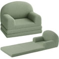 thumbnail image 1 of Kids Extra Wide Chairs for Toddler, 2-in-1 Toddler Soft Sherpa Couch Fold Out, Convertible Sofa to Lounger for Girls and Boys, Green, 1 of 7