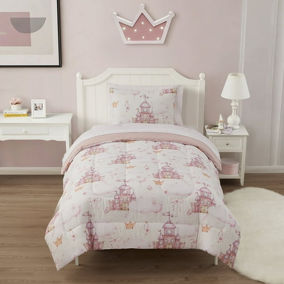 Kids Fairytale Princess Bed in a Bag 5 Piece Comforter, Sham & Sheet Set Twin