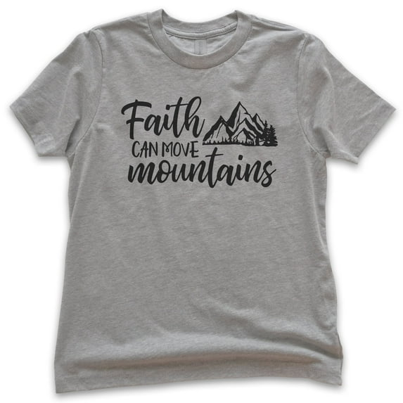 Kids Faith Can Move Mountains Shirt, Youth Kids Boy Girl T-Shirt, Religious Christian Motivational Spiritual Tee, Dark Heather Gray, X-Small