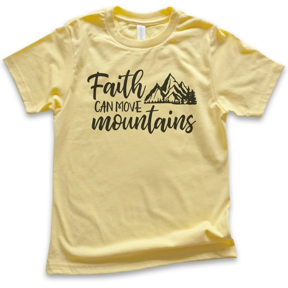 Kids Faith Can Move Mountains Shirt, Youth Kids Boy Girl T-Shirt, Religious Christian Motivational Spiritual Tee, Yellow, Medium
