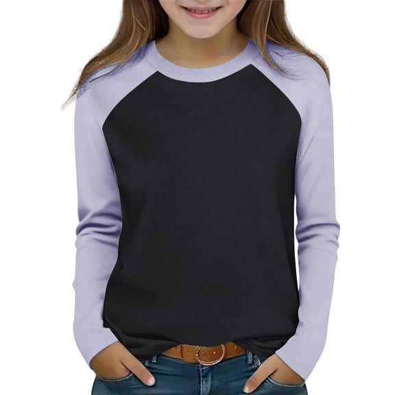 Kids Fall Clothes Boys Girls Long Sleeve Raglan Shirts Colorblock Tops Crew Neck Base Tee Casual Tshirts 2-15 Years (10 Years, Purple)