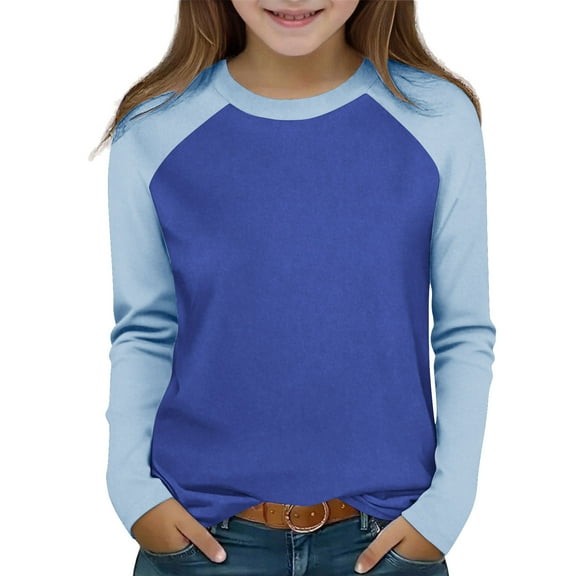 Kids Fall Clothes Boys Girls Long Sleeve Raglan Shirts Colorblock Tops Crew Neck Base Tee Casual Tshirts 2-15 Years (12 Years, Sky Blue)