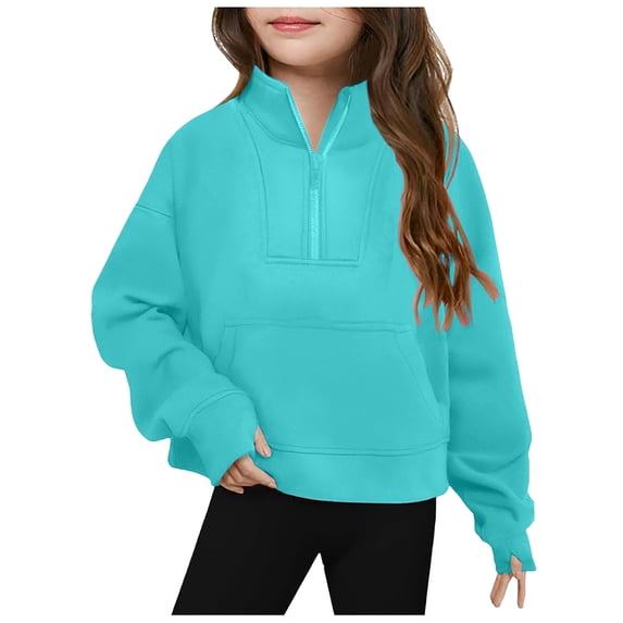 Kids Fall Clothes Girls Mock Neck Sweatshirt Quarter Zip Turtleneck Sweatshirt Trendy Y2K Preppy Long Sleeve Pullover Tops with Pockets