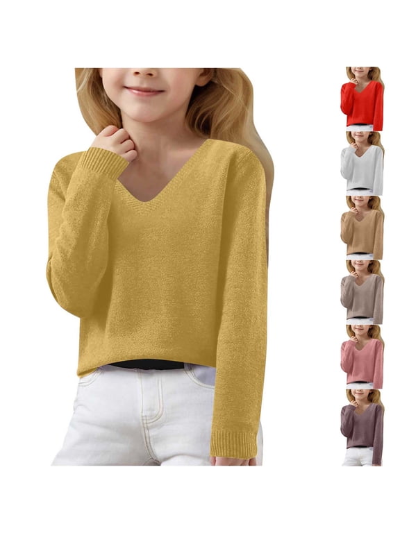 Kids Fall Clothes V Neck Sweater Foreign Trade Fall Solid Color High Neck Boys And Knit Gold 8-9Years