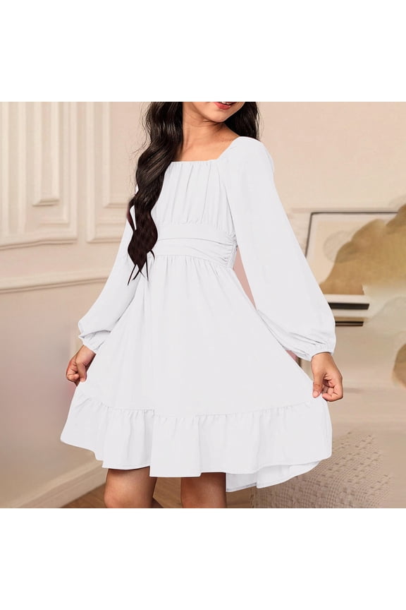 Kids Fall Dress White Long Sleeve Fall Winter Birthday Party Dresses Christmas Dress 12-13 Years