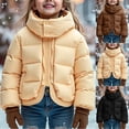 thumbnail image 1 of Kids Fall Winter Solid Color Quilted Bread Puffer Jacket, Boys Girls Thick Warm Fake Two Piece Hooded Coat,Coffee, 1 of 9