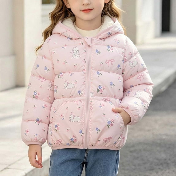 Kids Fall Winter Warm Coats Long Sleeved Printed Jacket With Zipper Closure Baby Children Lightweights Iiner Jacket