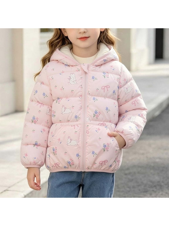 Kids Fall Winter Warm Coats Long Sleeved Printed Jacket With Zipper Closure Baby Children Lightweights Iiner Jacket