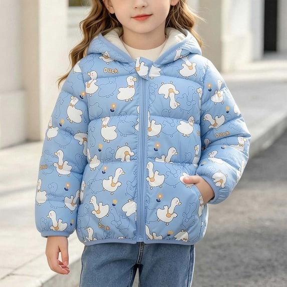 Kids Fall Winter Warm Coats Long Sleeved Printed Jacket With Zipper Closure Baby Children Lightweights Iiner Jacket