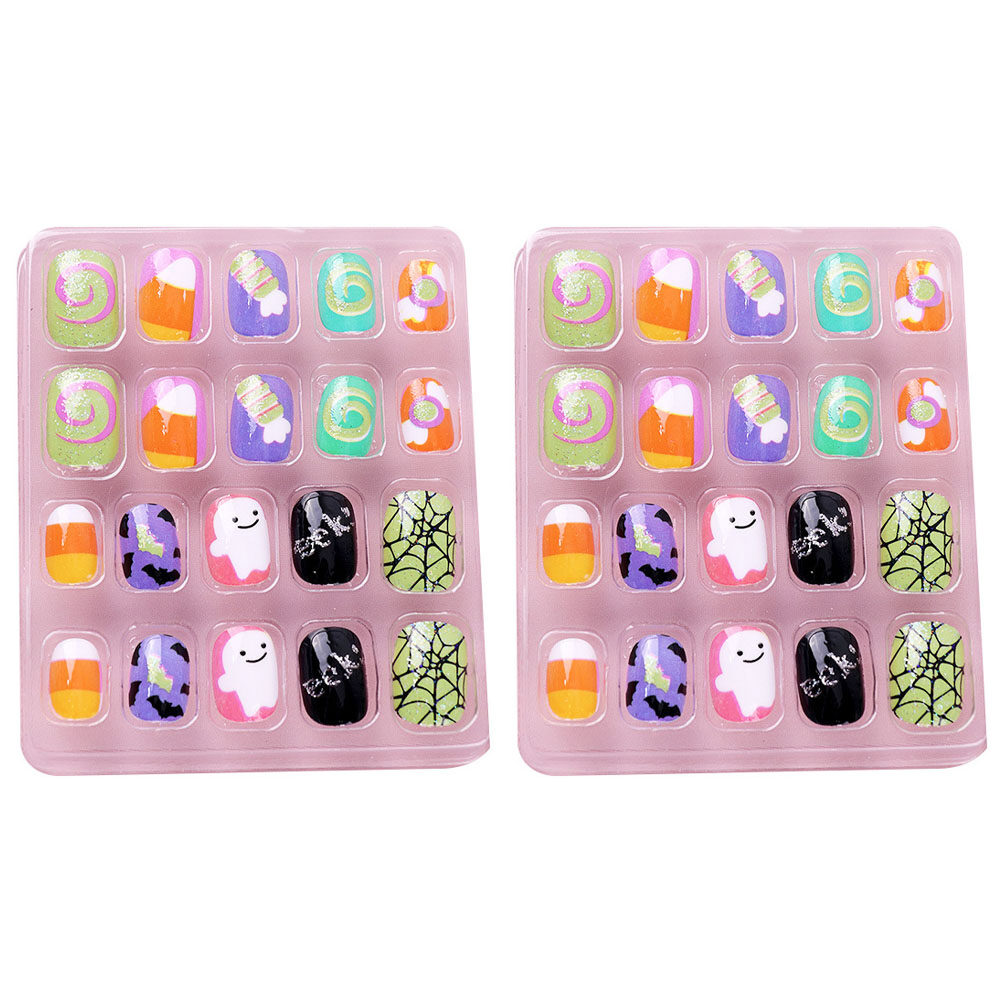 Kids False Nails, 40pcs/2 Boxes Kids Fake Nails Assorted Patterns Full