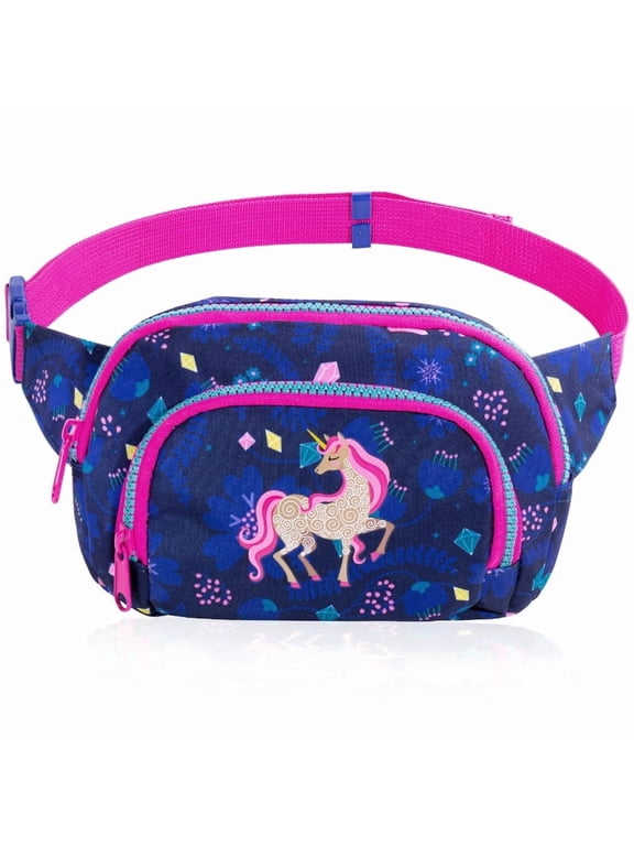 Kids Unicorn Waist Bag, Navy Blue Polyester Fanny Pack for Girls