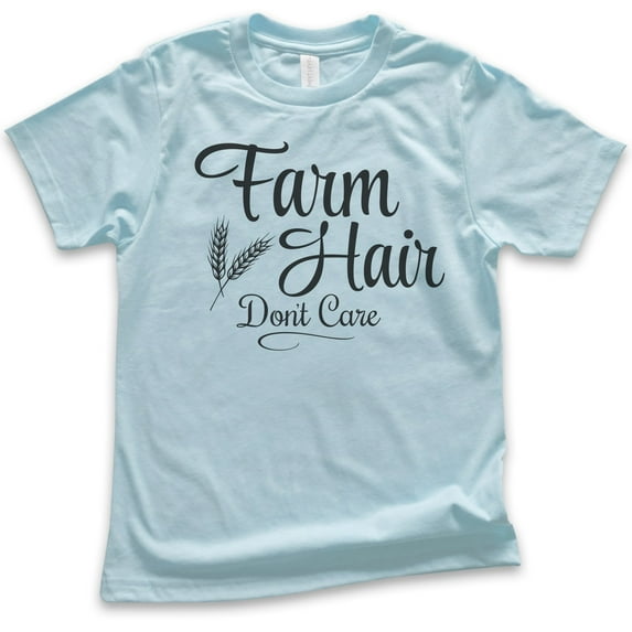 Kids Farm Hair Don't Care T-shirt, Youth Kids Boy Girl T-Shirt, Farm Girl Shirt, Light Blue, Small