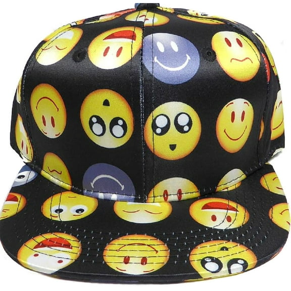 Kids Fashion All Over Emojicon Snapback Baseball Cap-Black