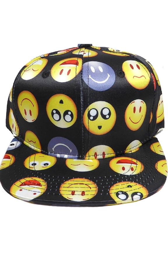 Kids Fashion All Over Emojicon Snapback Baseball Cap-Black