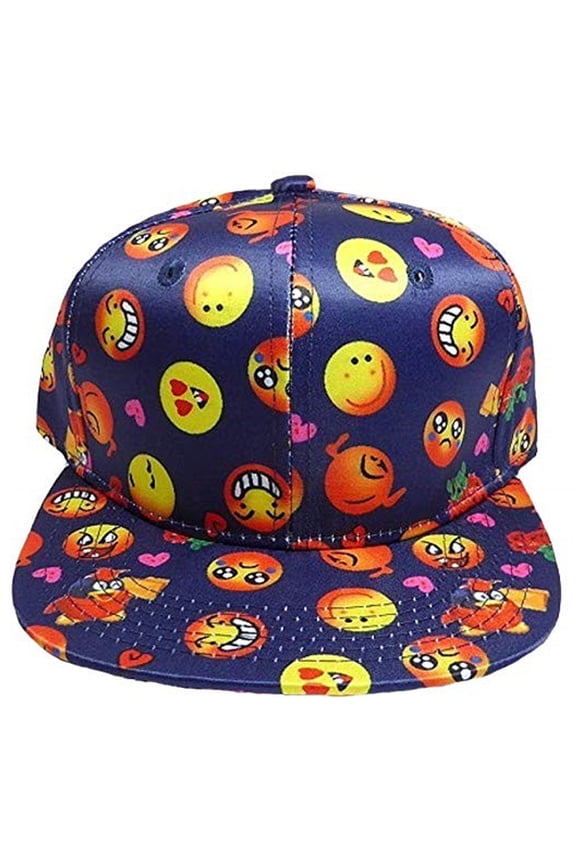 Kids Fashion All Over Emojicon Snapback Baseball Cap-Navy