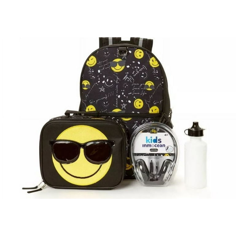 Kids Fashion Headphone 17 Backpack Set with Insulated Lunchbox Smiley