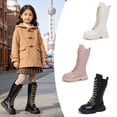 thumbnail image 1 of Kids Fashion Mid Calf Combat Boots Lace Up Side Zipper Non Slip Boots for Winter Everyday Wear, 1 of 9