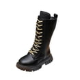 thumbnail image 1 of Kids Fashion Mid Calf Combat Boots Lace Up Side Zipper Non Slip Boots for Winter Everyday Wear, 1 of 9