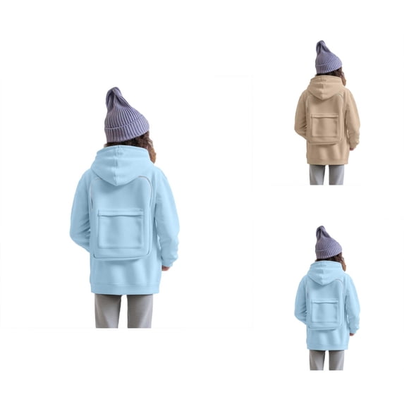 Kids Fashion Pocket Zip Up Hoodie Sweatshirt with Back Bag Long Sleeve Crewneck Cute Cardigan Tops
