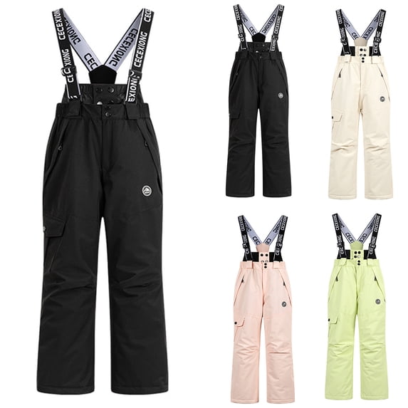 Kids' Fashion Ski Bib Overalls Thickened Waterproof Thermal Snow Pants for Boys & Girls Pink 12