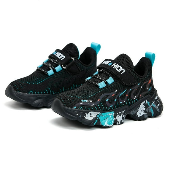 Kids Fashion Sneakers Boys Girls Trendy Color Block Mesh Running Shoes Casual Platform Lace up Basketball Athletic Shoes Blue 2 Big Kid