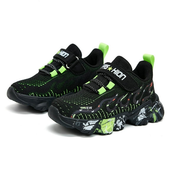 Kids Fashion Sneakers Boys Girls Trendy Color Block Mesh Running Shoes Casual Platform Lace up Basketball Athletic Shoes Green 2.5 Big Kid