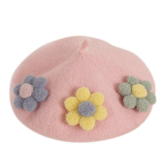 Kids Fashion Style Beret Hat French Classic Color Applique PatternCap for Girls Boys