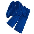 thumbnail image 1 of Kids Fashionable Long Sleeve Solid Color Shirt and Extended Pants Set, Stylish Lightweight Two-Piece Outfit for Spring Casual Wear Blue 8 Years, 1 of 9