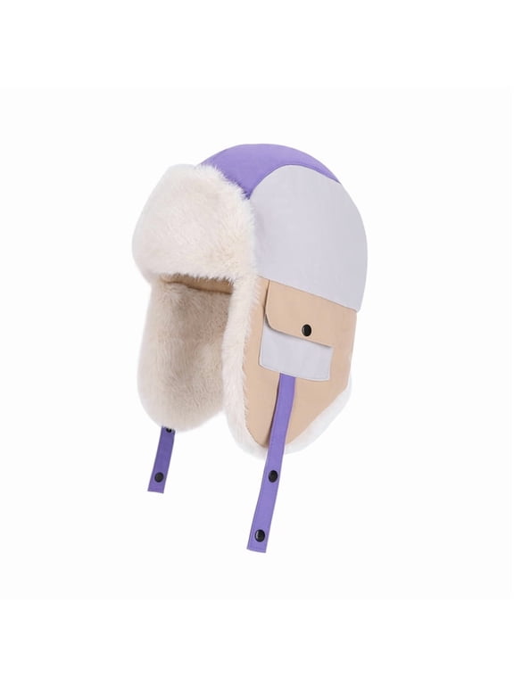 Kids Faux Fur Trapper Hat Windproof Warm Earflap Aviator Ski Cap with Fleece Lining,for Boys Girls Winter Trooper Beanie