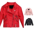 thumbnail image 1 of Kids Leather Motorcycle Jacket, Toddler Boys Girls Zipper Biker Jacket Long Sleeve Cool Moto Coat Fall Winter Outerwear, 1 of 4