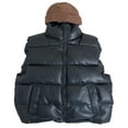 thumbnail image 1 of Kids Faux Leather Puffer Quilted Waterproof Zip up Stand Collar Sleeveless Winter Jackets Thicken Padded Warm Gilet Coats Black 10-11Y, 1 of 3