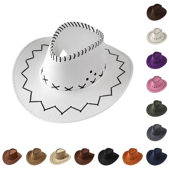Kids Faux Suede Cowboy Hat - Wide Brim Western Sun Hat for Halloween Party Dress Up Costume Accessory