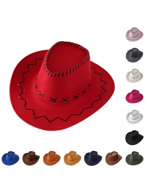 Kids Faux Suede Cowboy Hat - Wide Brim Western Sun Hat for Halloween Party Dress Up Costume Accessory