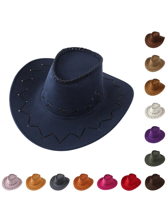 Kids Faux Suede Cowboy Hat - Wide Brim Western Sun Hat for Halloween Party Dress Up Costume Accessory