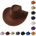 thumbnail image 1 of Kids Faux Suede Cowboy Hat - Wide Brim Western Sun Hat for Halloween Party Dress Up Costume Accessory, 1 of 3