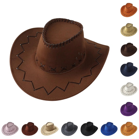 Kids Faux Suede Cowboy Hat - Wide Brim Western Sun Hat for Halloween Party Dress Up Costume Accessory