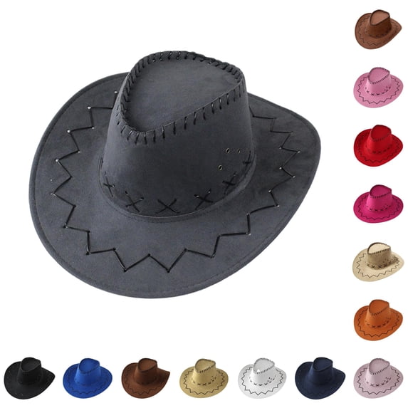 Kids Faux Suede Cowboy Hat - Wide Brim Western Sun Hat for Halloween Party Dress Up Costume Accessory